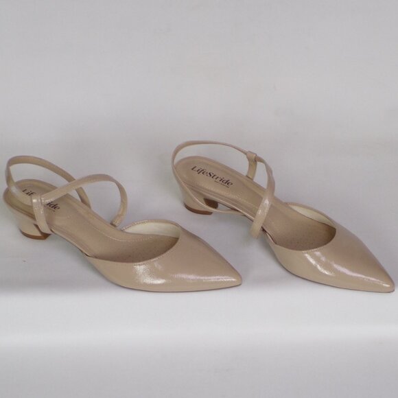 LIFESTRIDE SOFT SYSTEM 10M MINIMALIST beige mid-heel slingback point-toe pumps - Picture 3 of 16